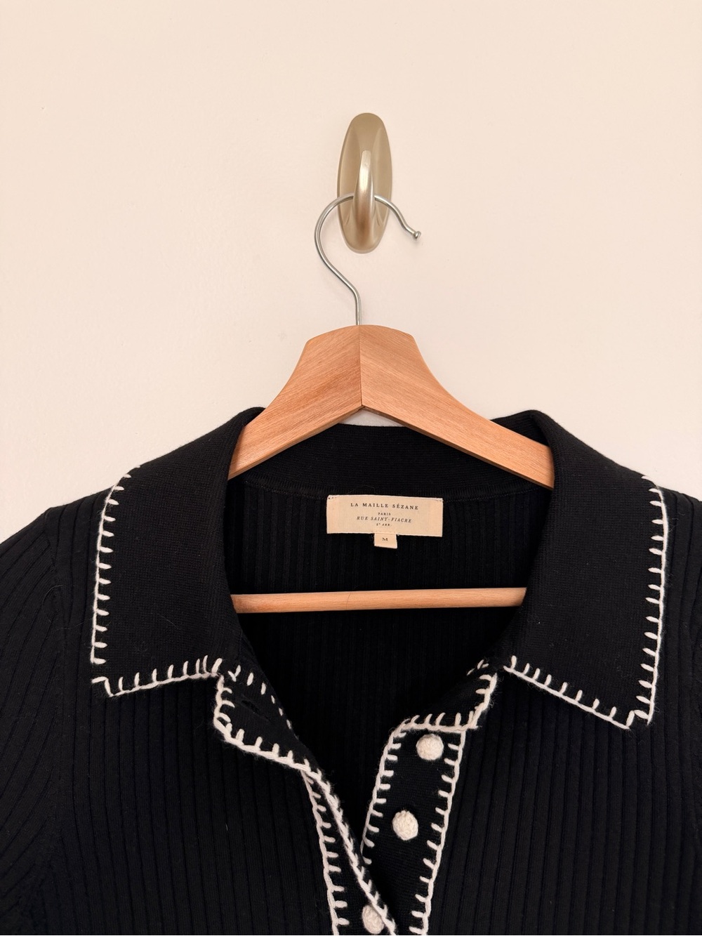 Sezane Armelle Jumper Black Merino Wool & Organic Cotton Size M - Picture 3 of 8